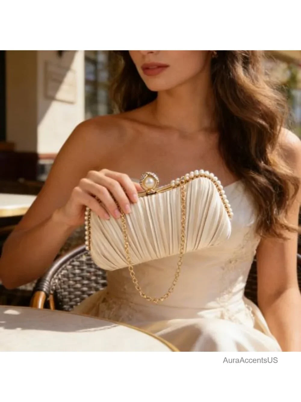 Satin Ruched Clutch Purse Detachable Chain Evening Bag Wedding Prom Handbag
